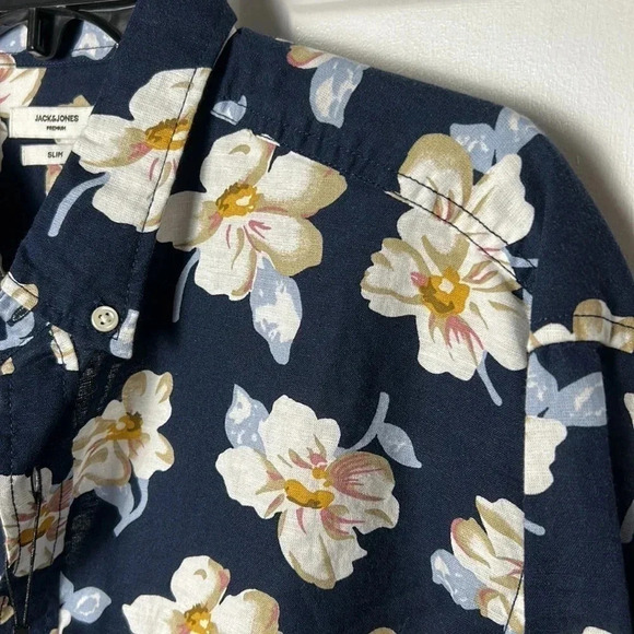 Jack & Jones NWT, linen cotton men shirt XL. floral ,long sleeve. Office,event - Picture 10 of 16